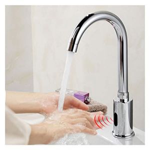 Robinet Automatique avec Capteur Infrarouge Mitigeur D'&eacute;vier Sans Contact Robinet &eacute;lectrique de Cuisine Rotatif &agrave; 360 &deg; avec Tuyau et Bo&icirc;tier de(Size:Alimentation par prise/pile,Color:Motte seulement) (GJQGYY, neuf)