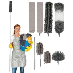 Lot de 8 plumeau telescopique Lavable, Extensible Jusqu&rsquo;&agrave; 250 cm, plumeau Microfibre, Tete de Loup telescopique et plumeau poussiere telescopique pour plafonds, Fentes et Meubles (TOMAINO S.R.L., neuf)