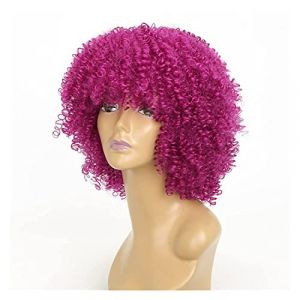 Naturelle Perruque Perruque courte rose courte Afro bouclés perruques pour femmes Afro crépus bouclés perruque avec frange fibre synthétique fausses perruques pour femmes Cheveux Naturel (yizhishizizaichuangtou, neuf)