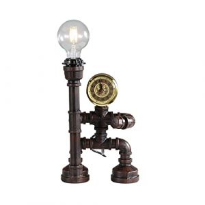 Kaj Hejmo Lampe de table en forme de pipe à eau style robot rétro industriel steampunk rustique lampe de bureau vintage pour chambre à coucher bureau table de chevet bar ou magasin (rouille style E) (Kaj Hejmo, neuf)