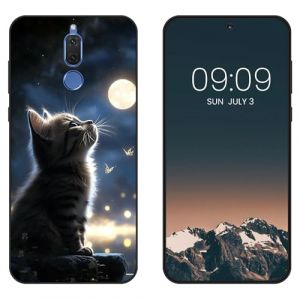 WUACYEAMING Noir Coque pour Huawei Mate 10 Lite, Haute Qualit&eacute; TPU Silicone Mince Souple Antichoc Bumper avec La Lune et Le Chat Motif Dessin Mat Case (WUACYEAMING, neuf)