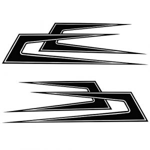 Ensemble de 2 pointes pics feuille décoratif film auto-adhésive pour les camions véhicules voiture Décor autocollant KX023 (Brillant noir) (Finest-Folia, neuf)