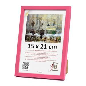 3-B Cadre photo LUND - Rose fonc&eacute; - 15 x 21 cm (A5) - Cadre en bois, cadre photo, cadre portrait avec verre acrylique (Waldorff GmbH, neuf)