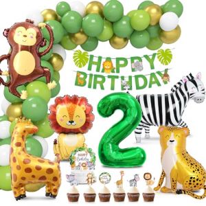 Ballons Jungle Safari Or, Decoration Anniversaire Animaux de la Forêt, Jungle Gateau, Ballon Vert pour Fille (JGEU, neuf)