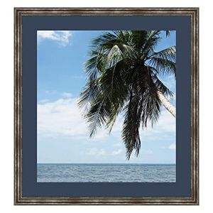 Cadre Photo avec Passe-Partout Bleu Fonce pour Image 46x61 cm ou 61 x 46 cm Cadres Argent Elégant, 3.3 cm de Largeur, Cadre en Bois (RK Cadres, neuf)