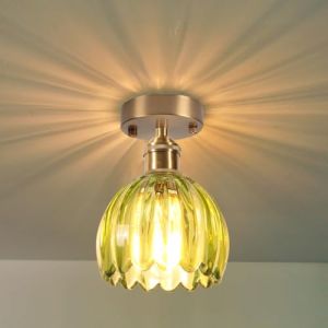 LIGINOK Plafonnier en Verre Vintage,Luminaires Plafonnier Moderne avec Abat-jour en Verre Vert Cr&eacute;atif,Petit Lustre Fleur E27 Lampe de Plafond pour Entr&eacute;e Couloir Salon Salle Chambre (LIGINOK Lighting, neuf)