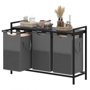 Heybly Panier &agrave; Linge, Panier &agrave; Linge Sale 3 Cases 170L Collecteur Linge avec &Eacute;tag&egrave;re Box &agrave; Linge Tissu Oxford Amovible pour Buanderie Salle de Bain Dortoir, Gris Anthracite HLH003BG (Heybly-FR, neuf)