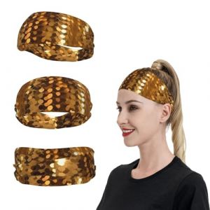 Bandeau de sport extensible à paillettes dorées pour homme et femme - Évacuation de l'humidité - Pour la course à pied, le tennis (wangzilong030, neuf)