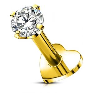 OUFER Body Piercing Lip Piercing Clou Labret en Titane Poussoir Sans Filetage 16G/1.2mm 5/6/8/10/12mm &agrave; Dos Plat Bijoux de Piercing pour L&egrave;vre Helix Tragus Conch Cartilage C&oelig;ur en Or CZ Femmes/Hommes (OUFER Body Piercing, neuf)