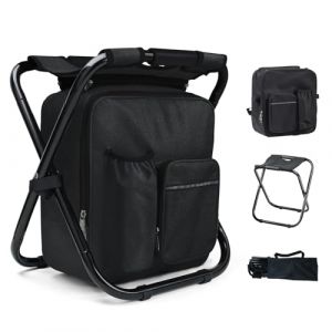 Outplea 40CM Tabouret Pliable Camping avec Poche de Glaci&egrave;re Amovible, Siege de Peche avec Sac &agrave; Dos, Compact et Fonctionnel, Chaise Pliante pour Chasse Pique-Nique, Noir (Outplea, neuf)