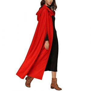 JLTPH Femme Hiver Automne &Eacute;l&eacute;gant Couleur Unie Longue Cape &agrave; Capuche Poncho Veste Blouson Manteau Tops Longue Robes Chaude (Large, Rouge) (JL TECHONLOGY COMPANY, neuf)