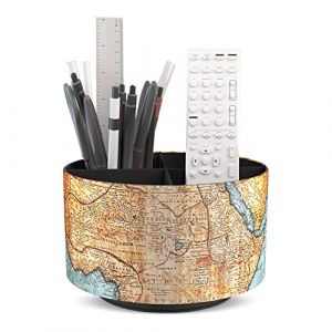 Czzmy Rotation range télécommande,Circulaire Support de télécommande en PU Cuir avec 4 Compartiments,Organisateur de bureau multifonction pour TV telecommande,Lunettes,Crayons(1-Carte rétro) (guangzhouchuanzhizhumaoyiyouxiangongsi, neuf)