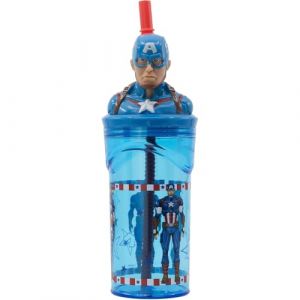 CARTOON Gobelet avec paille avec personnage 3D en plastique r&eacute;utilisable BPA Free capacit&eacute; 360 ml (Captain America (1)) (Massi s.r.l., neuf)