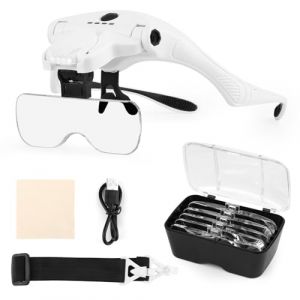 Lunettes Loupe Grossissante, Lunette Loupe pour Travail de Précision, avec 4 LED et 5 Lentilles Détachables (1x-3.5X), Lampe Frontale pour Lecture Bijoutier Broderie Diamond Painting (STOREVENTURASTEFANO, neuf)