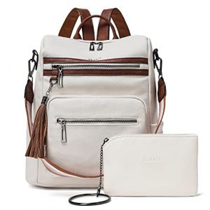 Shrrie Sac &agrave; Dos Femme, Sacs &agrave; Main Port&eacute;s Dos en PU Cuir, &Eacute;l&eacute;gant Imperm&eacute;able Sac &agrave; Dos Antivol Convertible avec Bandouli&egrave;re Amovible pour Travail Voyage College Cadeau-Beige et marron (Shrrie, neuf)