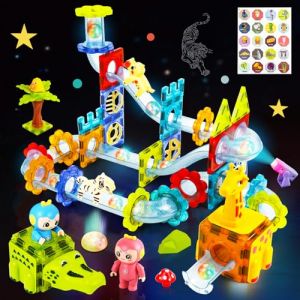 HERMORRYSS Blocs de Construction Magnétiques Enfants, Jeux pour Enfants Montessori, Circuit Billes Enfant avec LED & Circuit Billes, Carreaux Magnétiques STEM, 3D 3-12 Cadeaux pour Enfant (Zoo) (GREENLANE WESTNEST Kft., neuf)