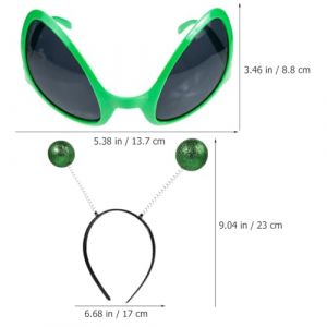 Healvian Serrage-t&ecirc;te Antenne Extraterrestre Vert Et Lunettes Fantaisie Grises, Ensemble Accessoires De Costume 4 Pi&egrave;ces, Taille Unique, F&ecirc;te D&eacute;guisement Cosplay Adulte Et Gar&ccedil;on Et Filles (Pxinyao, neuf)