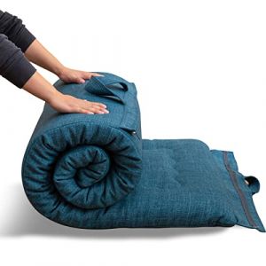 MAXYOYO Matelas futon Portable Pliable - en Tissu hypoallerg&eacute;nique et Mousse avec poign&eacute;e et Fermeture &eacute;clair - pour ext&eacute;rieur et int&eacute;rieur - pour Camping, Voiture d'invit&eacute;s - Bleu - 135 x 190 cm (Little Ant Jumper, neuf)