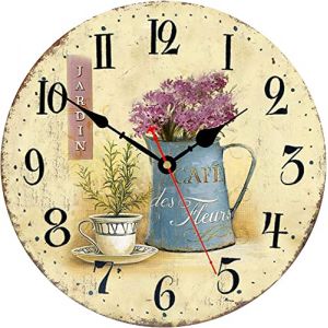 Toudorp 30CM Horloge Murale Florale française à Piles Chiffres Arabes horloges murales décoratives pour Cuisine, Bureau, Salle de Classe - café et Fleurs (MENTON EU, neuf)