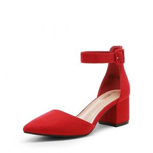 DREAM PAIRS Escarpins Femme à Talon Bloc avec la Semelle Extérieure Antidérapante TPR et Boucle Réglable Chaussure Confortable Classique,Size 43,Rouge/Daim,Annee (dreampairsEU, neuf)