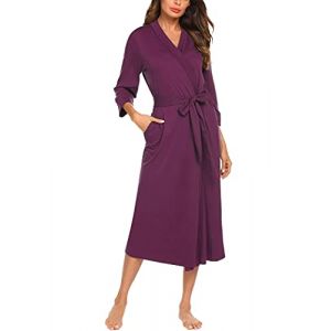 UNibelle Peignoir Femme Chemise de Nuit &agrave; Col en V Robe de Chambre Polaire &agrave; Manches 3/4 Peignoir Femme de Bain Tissu &eacute;ponge pour Le Cadeau de No&euml;l,A-vin Rouge,XXL (Ekouaer EU, neuf)