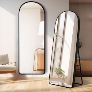 ECHOLYMTT Miroir sur Pied 160x50cm, Dor&eacute; Arch&eacute; en Verre Tremp&eacute;, Grand Miroir Mural ou &agrave; Pied XXL pour Salon et Chambre Noir (RUC-MTT, neuf)