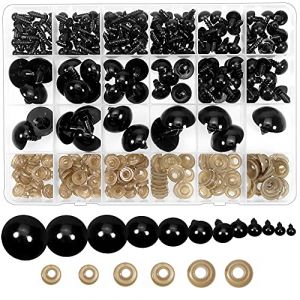 TOAOB 150pcs 6 à 24mm Noir Yeux de Sécurité d'animaux en Peluche en Plastique Rond avec Rondelles pour Artisanat Bijoux DIY Fabrication de Poupée Marionnettes (uktoaob, neuf)