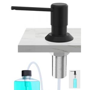 Poveta Distributeur Savon Encastrable Noir, Distributeur Savon Cuisine pour Évier, Distributeur Liquide Vaisselle avec Bouteille 300 ML et Tuyau de 1,2 M, Distributeur de Savon en Cuivre, Écrou Métal (Poveta-SYJ, neuf)