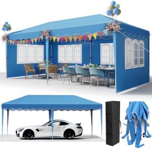 Tonnelle Pliante 3x6 de Jardin, Imperm&eacute;able et Stable, Tente de Reception, Tonnelle de Jardin avec 6PCS Panneaux lat&eacute;raux,f&ecirc;te ext&eacute;rieure, 12 Crochets de Sol, pour Plage/Festival/Camping/march&eacute;, Bleu (Dorigod Trading Limited, neuf)
