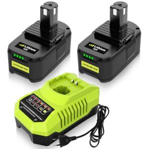 2 pi&egrave;ce P108 Remplacement pour Ryobi Batterie 18V 5.5Ah + P117 Chargeur RB18L50 RB18L40 RB18L25 RB18L15 RB18L13 P108 P107 P104 P102 P103 avec Indicateur LED (FR-Boetpcr, neuf)