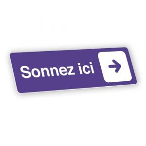 Plaque signalétique gravée autocollante Sonnez ici flèche droite - violet - format 12x3,7 cm (my-goodprice, neuf)