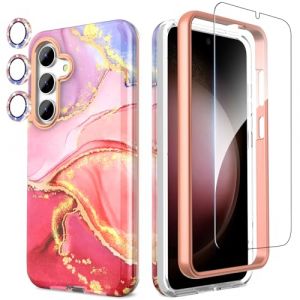 SHEDEER Coque pour Samsung S24 Plus, 4 en1 Paillette Caméra Protection & Verre Trempé & Bumper & Housse Étui pour Samsung S24 Plus,Coque pour Galaxy S24 Plus avec Paillettes, Brillant, Antichoc, Rose (Chvelop, neuf)