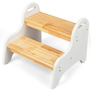 StrongTek Marchepied à 2 marches en bois d'hévéa pour enfants, sûr et robuste, idéal pour la salle de bain, la cuisine, la maison, durable, antidérapant, sécurité des enfants, marchepied pour (StrongTek, neuf)