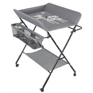 Homewell Table à Langer Pliable, Table à Langer Portable Avec Support De Rangement, Table à Langer Stable Et Sûre Adaptée à La Chambre Et Au Salon, 80 * 66 * 98cm(Roulettes) (muxixi, neuf)