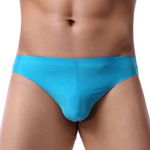 Faringoto Sous-vêtements sexy pour homme en soie glacée Taille basse Sans couture Respirant Bikini Slip, bleu, M (Faringoto, neuf)