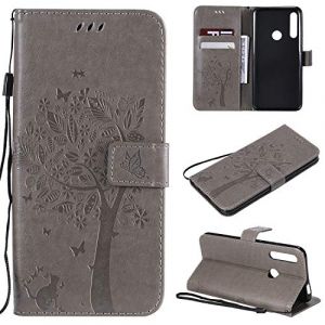 Zchen Coque Huawei P Smart Z, Etui Pochette PU Cuir Portefeuille Housse Clapet Folio Livre Pliable Couvercle Rabattable pour Huawei P Smart Z/Y9 Prime 2019 (Chat-Gris) (Zchen, neuf)