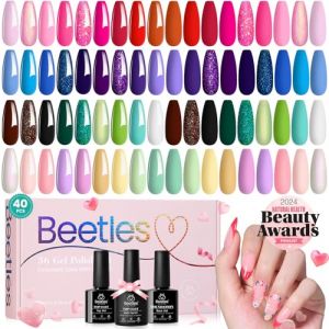 Beetles Gel Nagellack UV Set, 36 couleurs Verse of Flower Collection Gel Polish Rose Vert Rouge Marron Violet Avec 3pcs Base Top Coat Soak-Off UV Gellack & Nail Art Sticker Cadeaux pour femmes (Gelab Beetles, neuf)