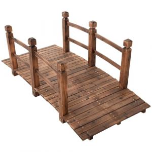 SOARS Pont en Bois avec Balustrade - Pont Jardin en Bois de Sapin Carbonis&eacute;- Charge Maximale 100 KG - 150 X 67 X 55 CM - Pont D&eacute;coratif Accessible - pour Jardin, &Eacute;tang, Ruisseau (Marron) (Magichome24, neuf)