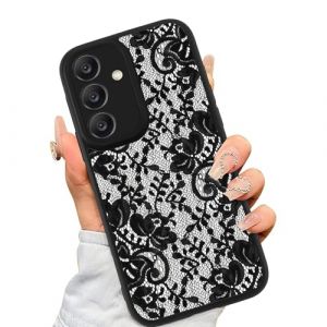 Xylota Magn&eacute;tique Coque pour Samsung Galaxy A15 4G/5G Translucide Mat PC Housse &Eacute;tui Compatible avec MagSafe, Aesthetic Design Dentelle Noir Motif Protection Etui Cover pour Samsung A15 6,5'' - 02 (chusuishao, neuf)