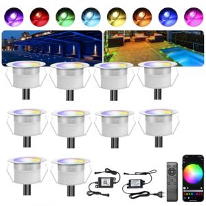 INDARUN Lampe au Sol Spot Encastrable+Wifi contrôleur-Lumière RGBW (RGB+Blanc Chaud) étanche IP67 Ø61mm-éclairage pour terrasse, patio, chemin, mur, jardin, décoration, intérieur et extérieur (ANWE-EU, neuf)