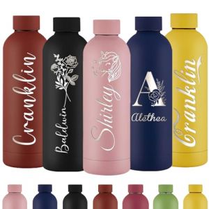 Gourde Personnalisée Bouteille d'Eau Gravée Avec Nom Bouteille d'Eau Isolée En Acier Inoxydable 500ml Pour l'École Le Bureau Et Le Sport (XingheUS, neuf)