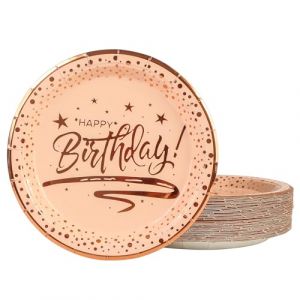 50 pièces Assiette Jetable Anniversaire 23cm, Rose Assiettes en Carton Vaisselle Jetable Anniversaire pour Barbecue Anniversaire Fête Douche de bébé Mariages (Anniversaire Rose, 23cm) (xinjuezhuangshi, neuf)