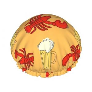 Bonnet de douche imprimé bière, écrevisse, élastique et réutilisable pour cheveux longs, grand bonnet de douche imperméable, pour femmes, hommes, enfants (WangLi666, neuf)