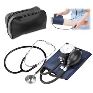 Tensiometre Bras Manuel, Tensiometre Manuel avec étui, Sphygmomanomètre Anéroïde, Tensiometre Manuel et Stethoscope Convient à lusage Médical et à lusage Domestique, Noir (HEJIADEYA, neuf)
