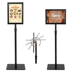 COSTWAY Porte Affiche sur Pied A4 Lot de 2, Présentoir sur Pied 360 °, Hauteur Réglable 73,5-118 cm, Cadre en Alliage d'Alu, Tube en Acier INOX, Support Affichage A4 Intérieur Extérieur(Noir x 2) (FDS GmbH, neuf)
