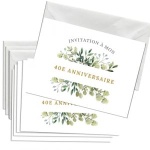 Briefzauber Carte d&rsquo;invitation anniversaire 40 ans | Lot de 12 cartes & 12 enveloppes | Set DIN A6 avec texte &agrave; trous |Decoration anniversaire jubil&eacute; - diff&eacute;rentes variantes﻿ (40 ans - Flor) (Briefzauber, neuf)