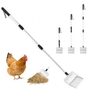 Yunlaishaocer Scooper de Caca de Poulet M&eacute;tal Inoxydable 3 en 1, Pelle &agrave; Poulet R&eacute;glable 57-106 cm, Accessoire Poulailler D&eacute;tachable Rangement Suspendu, Tamis Nettoyage S&eacute;paration D&eacute;jections Sable (XSFFaFa, neuf)
