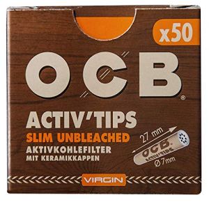 OCB 18666 ActivTips Slim Unbleached Filtre à charbon actif vierge 7 mm avec capuchon en céramique, papier, 5 x 50 pièces) | 250 pièces (1 pièce) (Power2016, neuf)