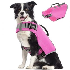 Pawaboo Gilet de Sauvetage pour Chien, Gilets de Natation Réfléchissant pour Animal de Compagnie en Tissu Oxford, Veste de Flottaison de Chien Réglable et Anti-Déchirure avec Poignée, L, Rose (Joiel EU, neuf)