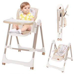 Arkyomi 5 En 1 Chaise Haute Bébé Evolutive, Pliable Chaises Hautes Enfant,transats Et Balancelles Transat Haut Inclinable Bébé Confort Chaise Reglable Hauteur Avec Table Et Roulettes (ELhome, neuf)